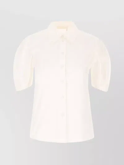 Chloé Cotton Blouse With Embroidered Patterns And Puff Sleeves In Neutrals