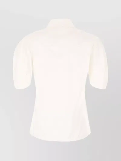 Chloé Cotton Blouse With Embroidered Patterns And Puff Sleeves In Neutrals