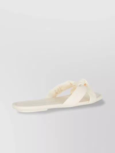 Stuart Weitzman Flat Sole Knot Detail Open Toe Slippers In White