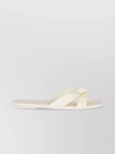 Stuart Weitzman Flat Sole Knot Detail Open Toe Slippers In White
