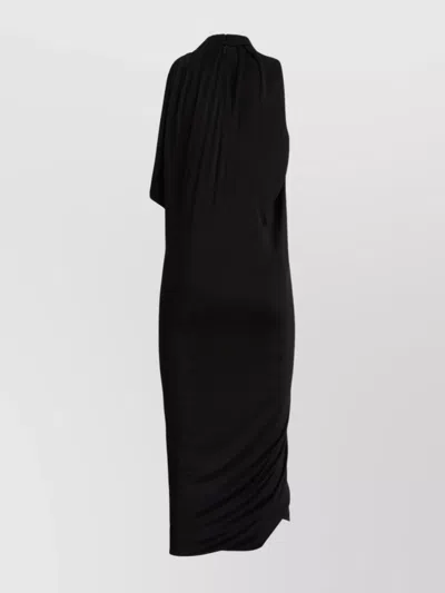 Versace Draped One Shoulder Midi Dress In Black