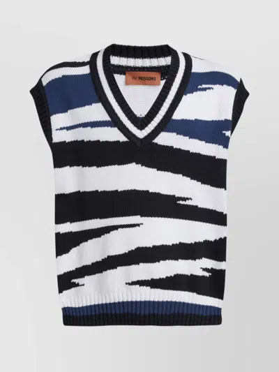 Missoni Knitwear With V-neckline And Striped Pattern In Black