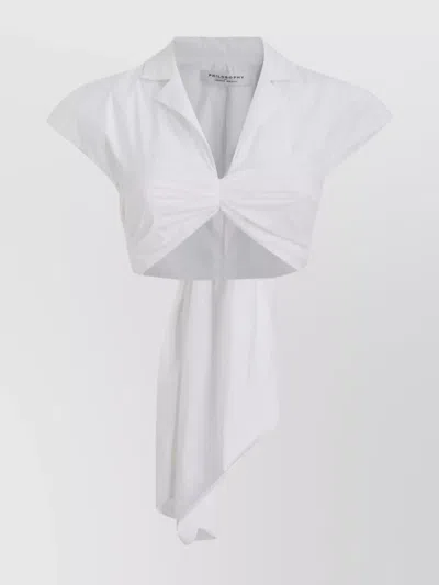 Philosophy Di Lorenzo Serafini Draped Collared Cap Sleeves Cropped Top In White