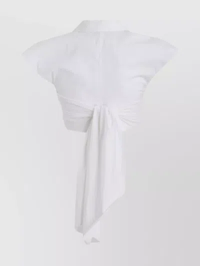 Philosophy Di Lorenzo Serafini Draped Collared Cap Sleeves Cropped Top In White