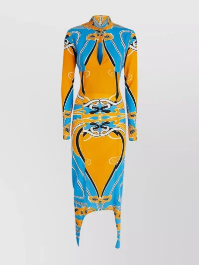 Patou Bold Print Cut-out Midi Dress In Orange