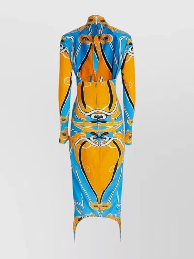 Patou Bold Print Cut-out Midi Dress In Orange