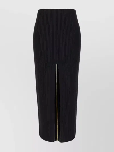 Patou Wool Skirt With Front Slit And Ribbed Texture In Black