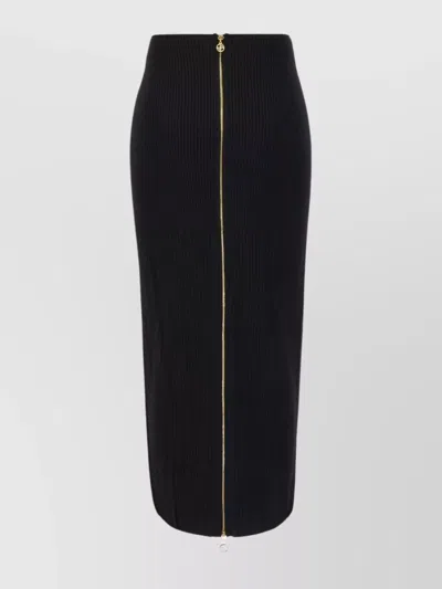 Patou Wool Skirt With Front Slit And Ribbed Texture In Black