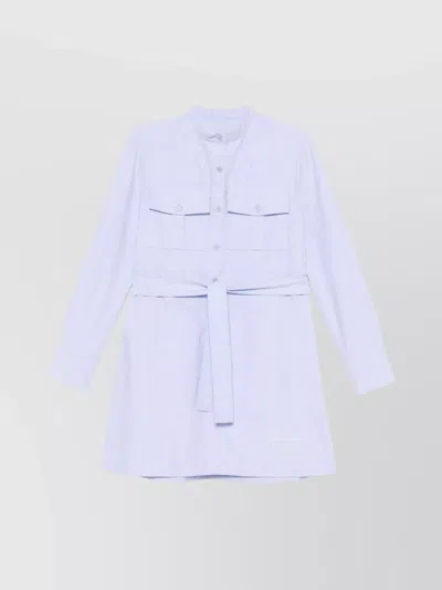 Givenchy Military Long Sleeve Cotton Oxford Mini Shirtdress In Baby Blue