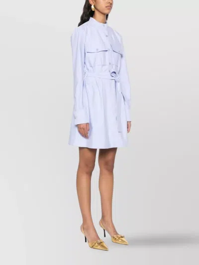 Givenchy Military Long Sleeve Cotton Oxford Mini Shirtdress In Baby Blue
