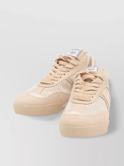 Chloé Kick Peachy Pink Sneaker In Mesh And Leather In Neutral