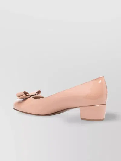 Ferragamo Round Toe Low Block Heel Patent Pumps