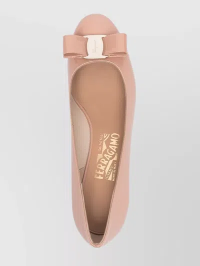 Ferragamo Round Toe Low Block Heel Patent Pumps