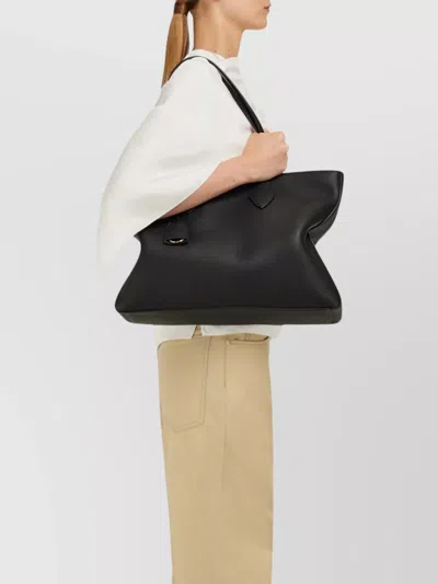 Ferragamo Folded Edge Grained Texture Shoulder Bag In Black