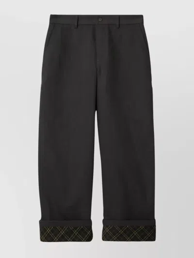Burberry Black Trousers With Check Pattern Lapels In Gray
