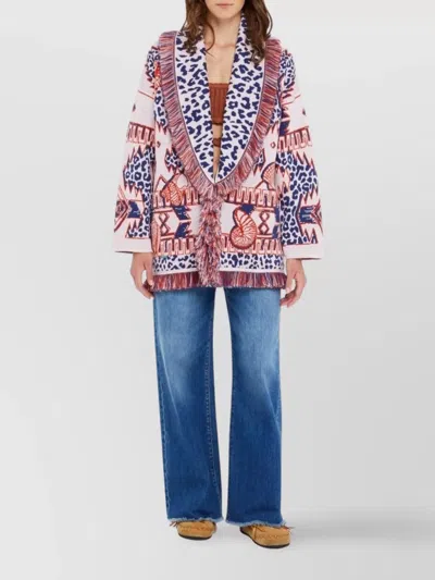 Alanui Knitwear Wrap With Fringed Shawl Collar In Multi
