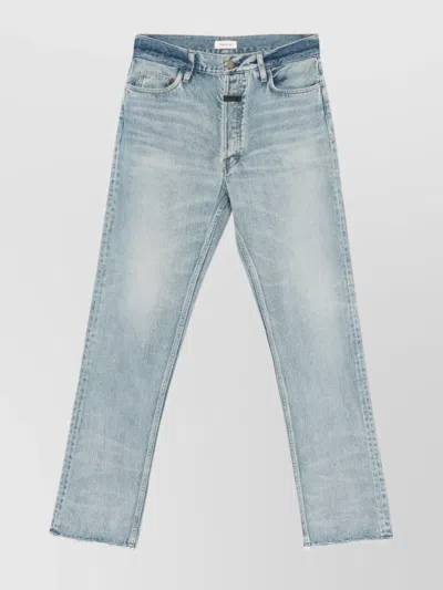 Fear Of God Five-pocket Raw Hem Straight Leg Jeans In Indigo 2