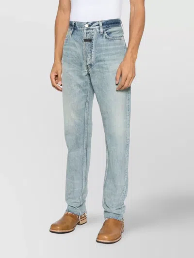 Fear Of God Five-pocket Raw Hem Straight Leg Jeans In Indigo 2