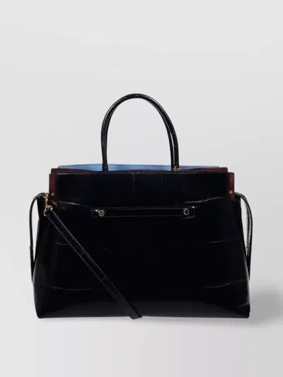 Tory Burch Large Croc Embossed Satchel With Shoulder Strap