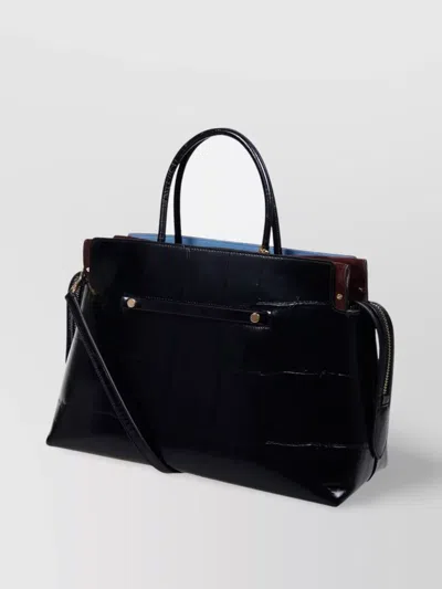 Tory Burch Large Croc Embossed Satchel With Shoulder Strap