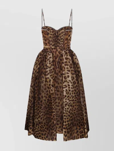 Zimmermann Crush Paneled Cheetah Print Midi Dress In Brown