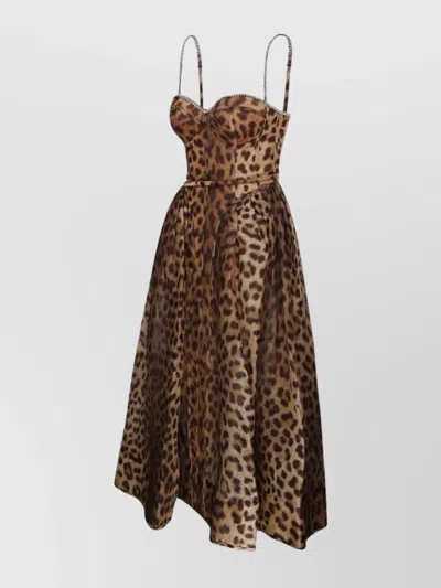 Zimmermann Crush Paneled Cheetah Print Midi Dress In Brown