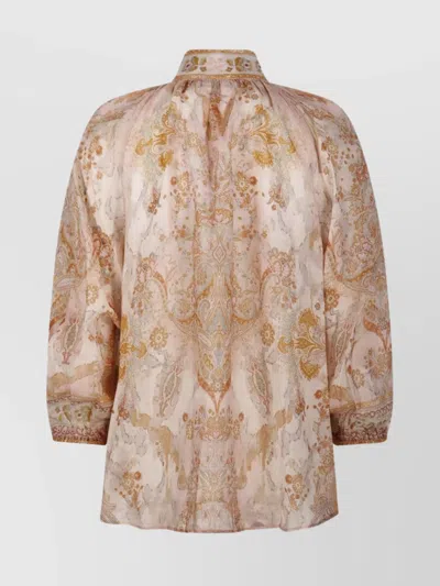 Zimmermann Acacia Printed 3/4 Sleeve Shirt In Pink