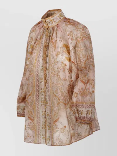 Zimmermann Acacia Printed 3/4 Sleeve Shirt In Pink