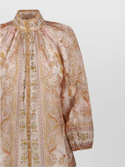 Zimmermann Acacia Printed 3/4 Sleeve Shirt In Pink