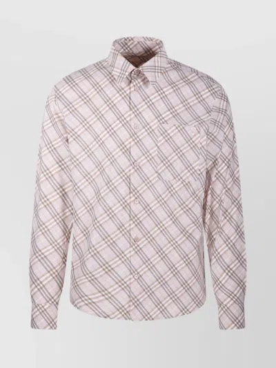 Burberry Plaid Pattern Button-down Collar Shirt With Front Pocket In Pink