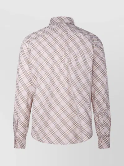 Burberry Plaid Pattern Button-down Collar Shirt With Front Pocket In Pink