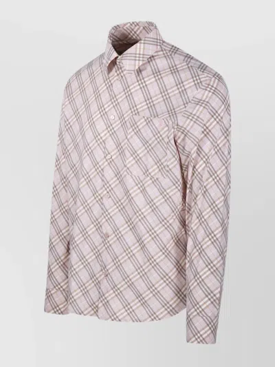Burberry Plaid Pattern Button-down Collar Shirt With Front Pocket In Pink