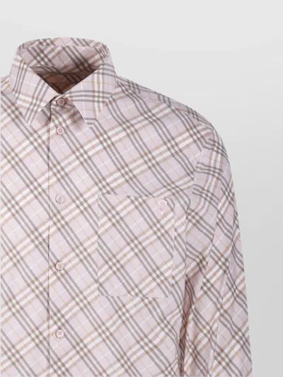 Burberry Plaid Pattern Button-down Collar Shirt With Front Pocket In Pink