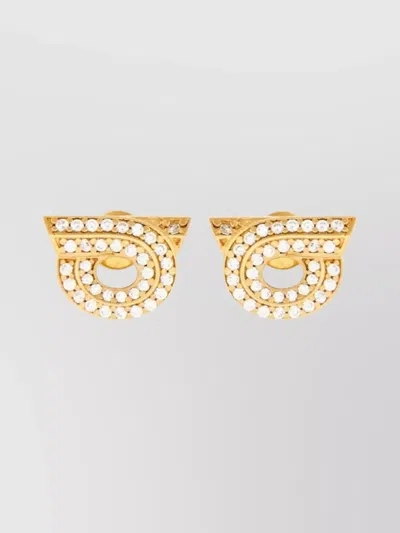 Ferragamo Crystal-embellished Gancini Earrings In Grey