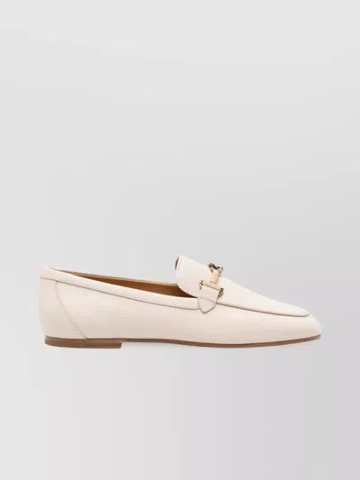 Tod's Textured Chain-link Round Toe Loafers In White