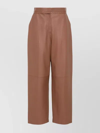 Fendi Tan Coloured Leather Trousers In Brown