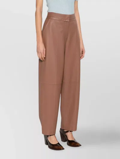 Fendi Tan Coloured Leather Trousers In Brown