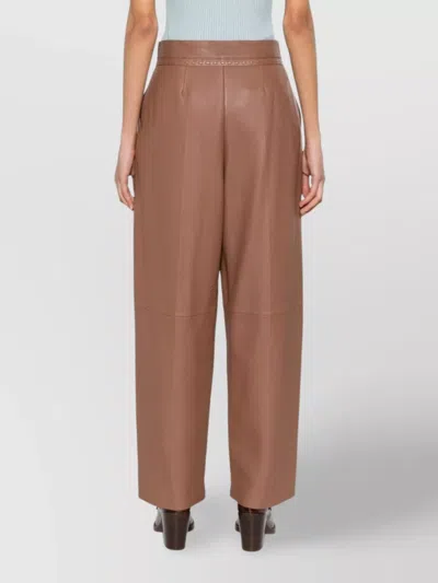 Fendi Tan Coloured Leather Trousers In Brown