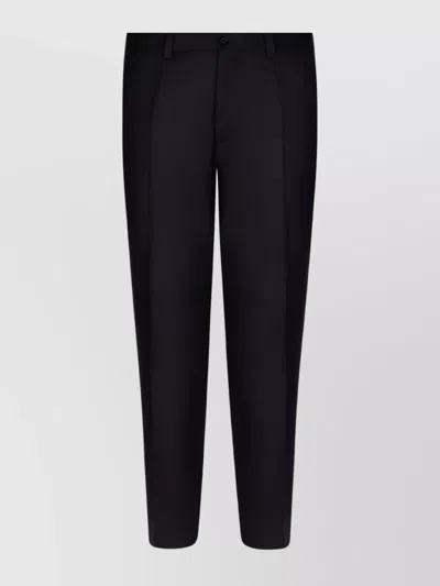 Dolce & Gabbana Navy Blue Wool Straight-leg Trousers In Black