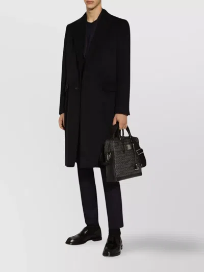 Dolce & Gabbana Navy Blue Wool Straight-leg Trousers In Black