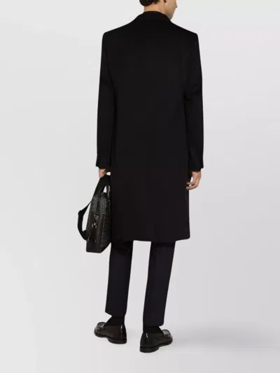 Dolce & Gabbana Navy Blue Wool Straight-leg Trousers In Black