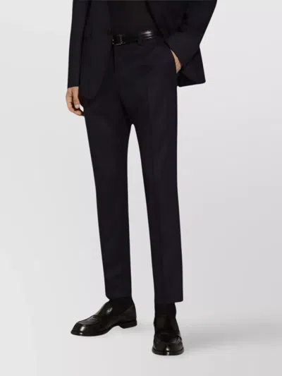 Dolce & Gabbana Navy Blue Wool Straight-leg Trousers In Black