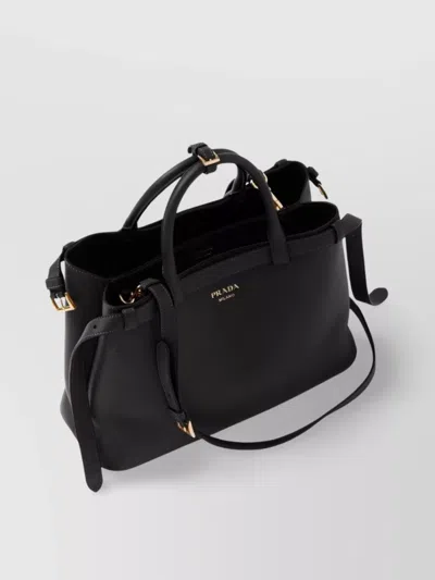 Prada Medium Leather Top Handle Bag In Black