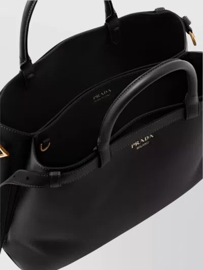 Prada Medium Leather Top Handle Bag In Black