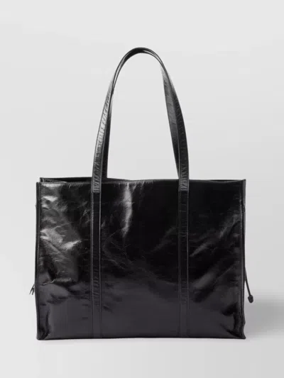 Prada Large Glossy Leather Tote Bag In Grey