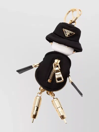 Prada Triangle-logo Soft Robot Keyring In Black