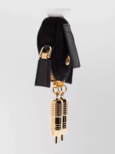 Prada Triangle-logo Soft Robot Keyring In Black