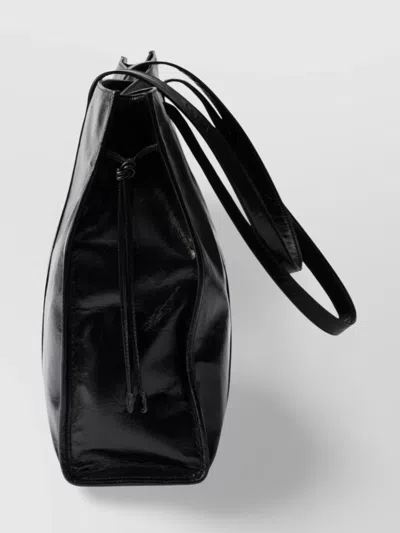 Prada Large Glossy Leather Tote Bag In Grey