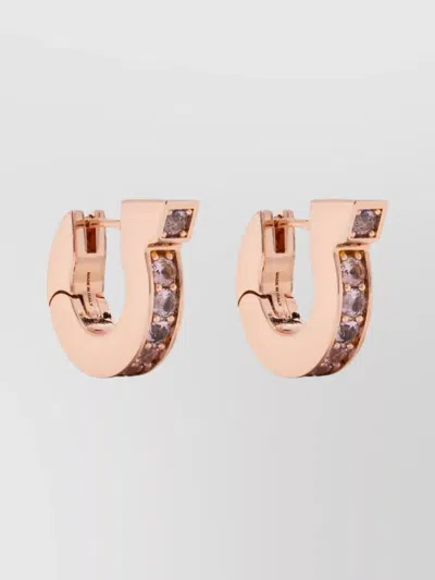 Ferragamo Gancini Crystal Hoop Earrings In Grey