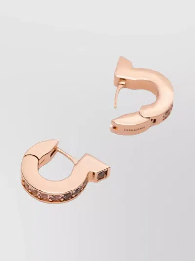 Ferragamo Gancini Crystal Hoop Earrings In Grey